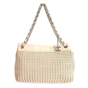 Chanel Pale Pink Woven Leather Charm Tote